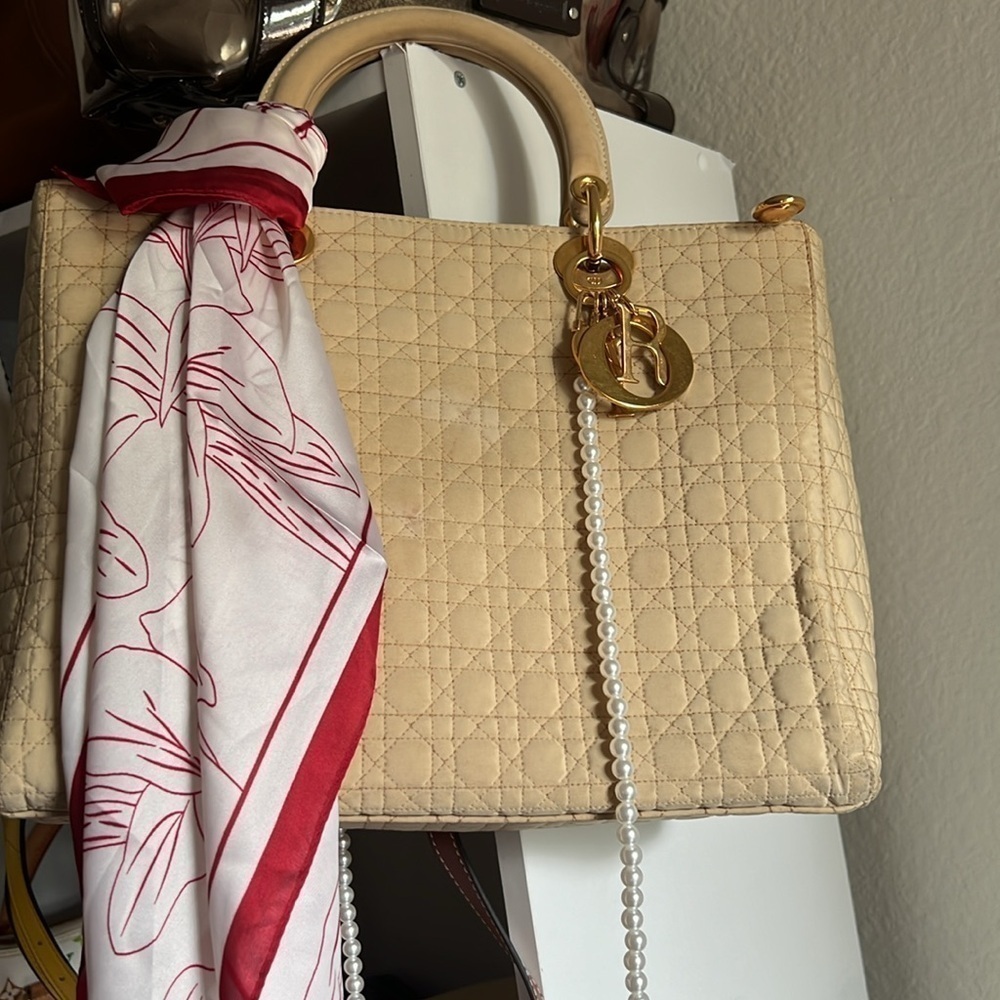 Christian dior Lady Dior Cannage Cream/off nylon quilted beige Handbag - Picture 1 of 13